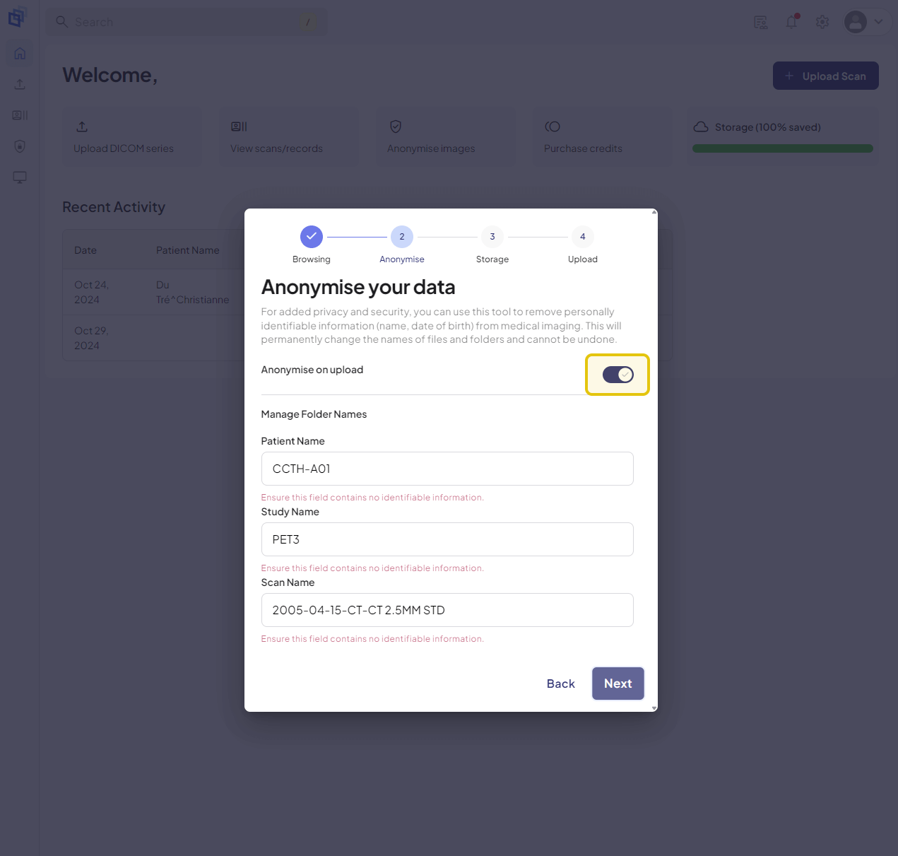 anonymization on upload step 2